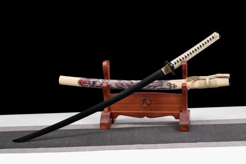 Katana Dragon à Lame Noire Série Noire Cuite Au Four Sabre De Samouraï Japonais Katana Véritable Sabre Fait Main Acier à Ressort Haute Performance Sabre Longquan